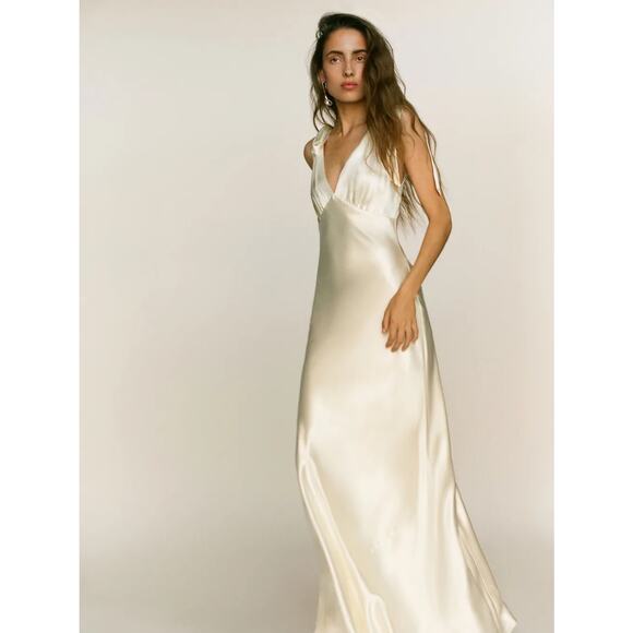 Reformation Pernille Silk Dress Ivory Bridal Silk - Picture 3 of 12